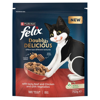 Felix Adult Doubly Delicious Beef, Chicken & Veg 750g x 4 Felix