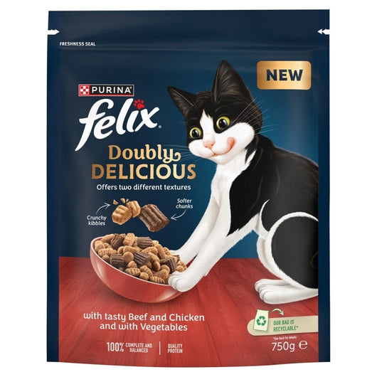 Felix Adult Doubly Delicious Beef, Chicken & Veg 750g x 4 Felix