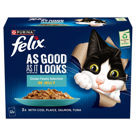 Felix Adult AGAIL Ocean Feast Pouches Chunks in Jelly 85g x 12 x 4 Felix
