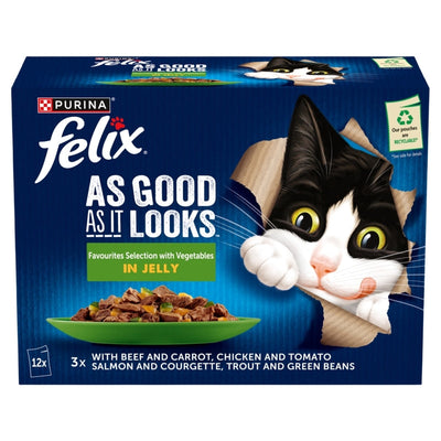 Felix Adult AGAIL Pouches Veg Selection Chunks In Jelly 85g x 12 x 4 Felix