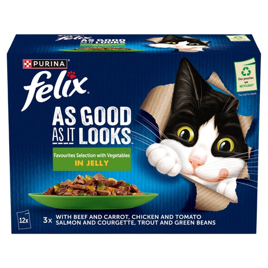 Felix Adult AGAIL Pouches Veg Selection Chunks In Jelly 85g x 12 x 4 Felix