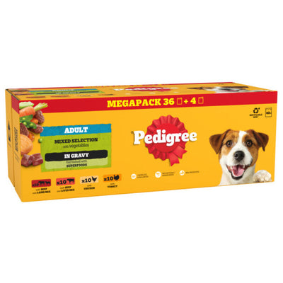 Pedigree Mixed Selection Adult in Gravy Pouches Mega Pack 100g x 40 for 36 Pedigree