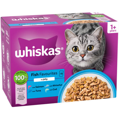 Whiskas Adult 1+ Fish Favourites in Jelly Pouches 85g x 12 x 4 Whiskas