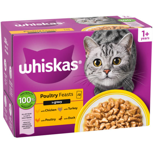 Whiskas Adult 1+ Poultry Feasts in Gravy Pouches 85g x 12 x 4 Whiskas