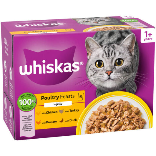 Whiskas Adult 1+ Poultry Feasts in Jelly Pouches 85g x 12 x 4 Whiskas