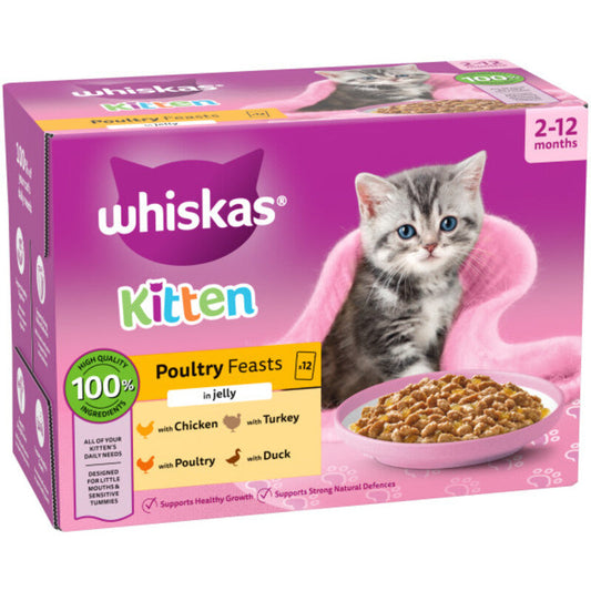 Whiskas Kitten 2-12 month Poultry Feasts in Jelly 85g x 12 x 4 Whiskas