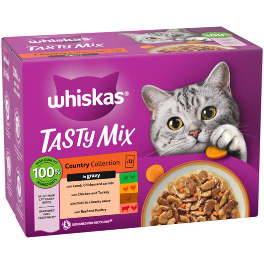 Whiskas Adult 1+ Tasty Mix Country Collection in Gravy 85g x 12 x 4 Whiskas