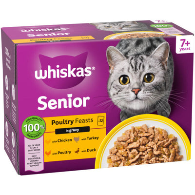 Whiskas Senior 7+ Poultry Feasts in Gravy 85g x 12 x 4 Whiskas