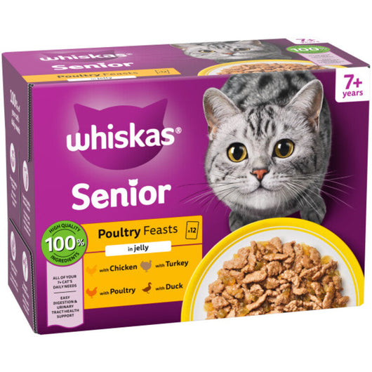 Whiskas Senior 7+ Poultry Feasts in Jelly 85g x 12 x 4 Whiskas