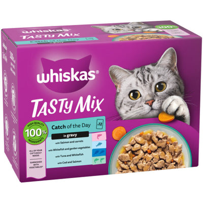 Whiskas Adult 1+ Tasty Mix Catch of The Day in Gravy Pouches 85g x 12 x 4 Whiskas
