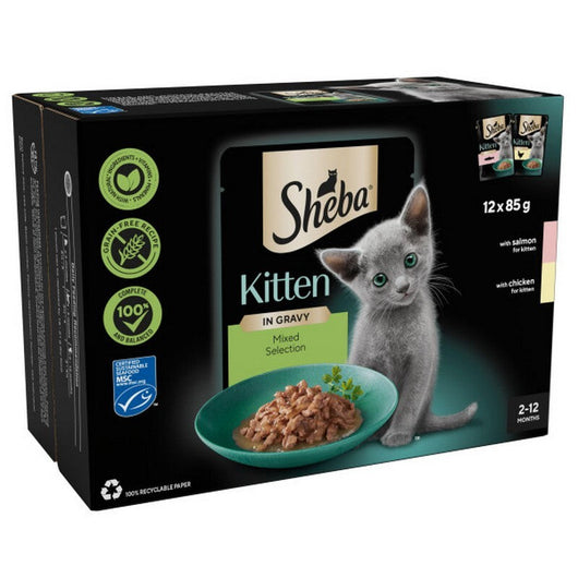 Sheba Sauce Collection Kitten Mixed Selection in Gravy 85g x 12 x 4 Sheba
