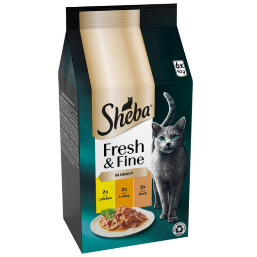 Sheba Fresh & Fine Adult Chicken & Turkey & Duck in Gravy Pouches 50g x 6 x 8 Sheba