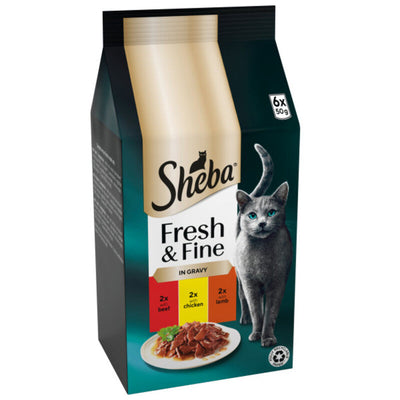 Sheba Fresh & Fine Adult Beef & Chicken & Lamb in Gravy Pouches 50g x 6 x 8 Sheba