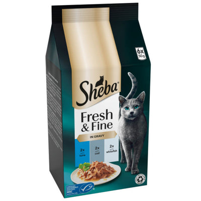 Sheba Fresh & Fine Adult Tuna & Cod & Whitefish in Gravy Pouches 50g x 6 x 8 Sheba