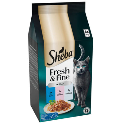 Sheba Fresh & Fine Adult Tuna & Salmon & Whitefish in Jelly Pouches 50g x 6 x 8 Sheba