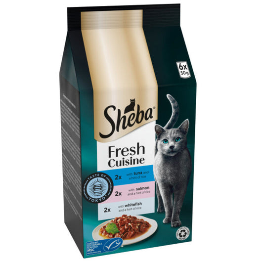 Sheba Fresh Cuisine Taste of Tokyo Salmon & Tuna & Whitefish in Gravy Pouches 50g x 6 x 8 Sheba