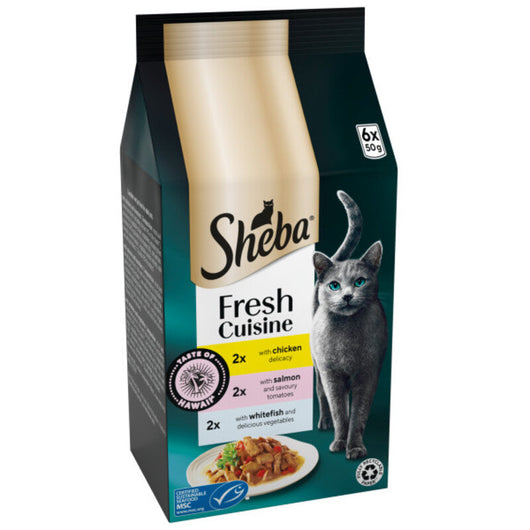 Sheba Fresh Cuisine Taste of Hawaii Chicken & Salmon & Whitefish in Gravy Pouches 50g x 6 x 8 Sheba