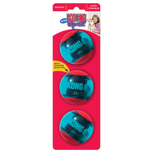 KONG Squeezz Action Red Medium 3pk - UK9 Petcare