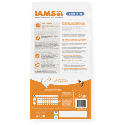 IAMS Advanced Nutrition Light in Fat Adult Dog Food with Fresh Chicken, 2kg